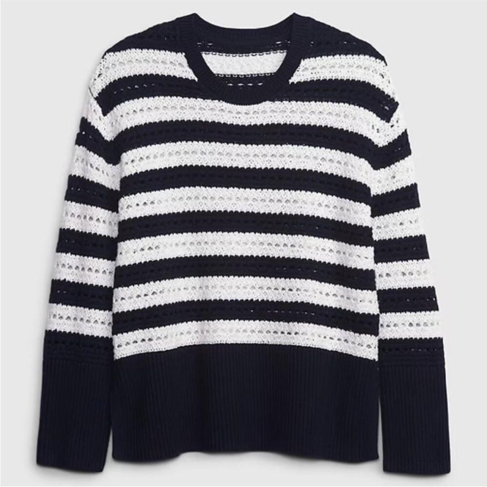 GAP Striped Crew Neck Sweater - Navy and White